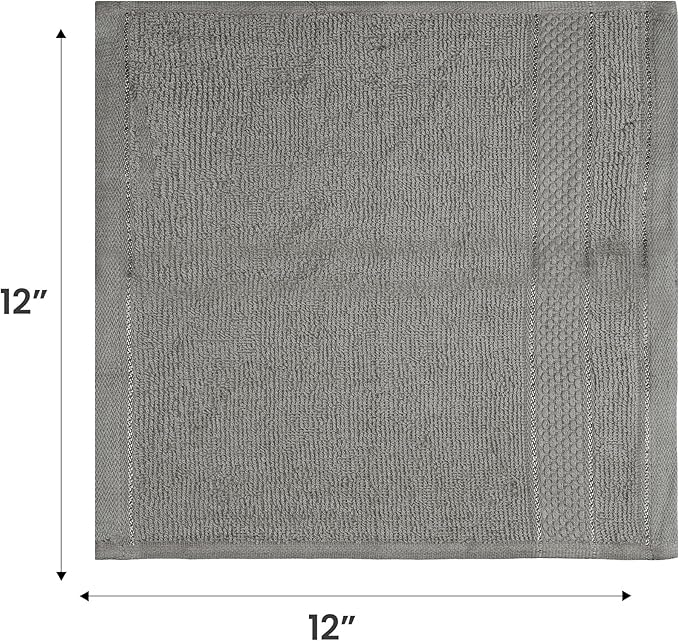 Casa Lino Face Towels & Body Wash Cloths for Showering - 100% Cotton Wash Cloths for Bathroom - Highly Absorbent & Quick Drying Washcloth Set - Cotton Washcloths 24 Pack (12" x 12") - (Silver Grey)