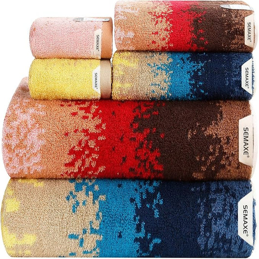 SEMAXE 6-Piece Mixed Color Towel Set - 100% Cotton, Lightweight, Absorbent, Quick-Drying Bathroom Towel, Ideal for Couples and Gifts, Bath Towel, Hand Towel, and Washcloth Per Color