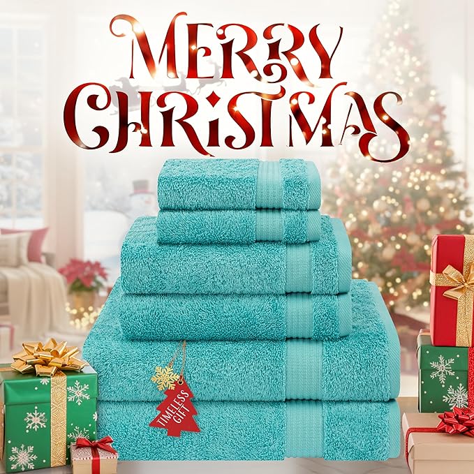 Cotton Paradise 6 Piece Towel Set 100% Cotton Soft Absorbent Turkish Towels for Bathroom 2 Bath Towels 2 Hand Towels 2 Washcloths, Turquoise Towel Set