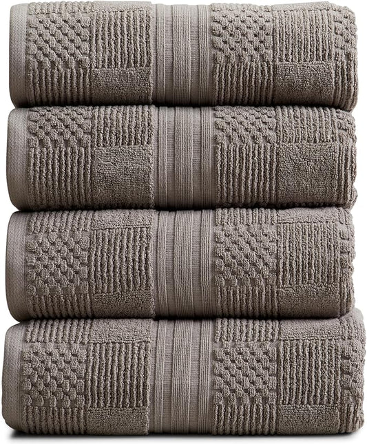 Springtree Home 100% Cotton Bath Towel Set of 4 | Grey Towels | Geometric Textured Design | Absorbent & Quick-Dry | 4 Bath Towels | Oeko-TEX® Standard 100 Cotton | Myla Collection - Frost Grey