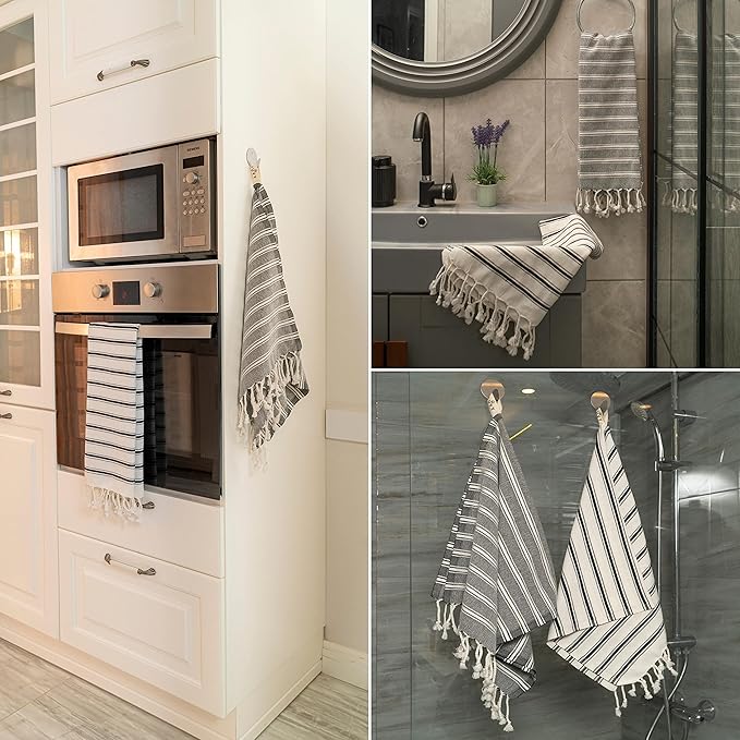 Ruvy Home Basics Turkish Hand Towels for Bathroom Set of 2 | 18"x40", Cotton | Decorative Towel for Bathroom, Kitchen, Dishcloth, Tea, Yoga, Face, Gym - Black