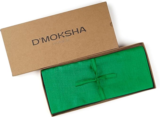 D'Moksha Homes Linen Kelly Green Table Runner 120 Inches Long - 100% Pure Linen Dining Table Runner 14 x 120 Inch for Winter, Christmas, Holiday, New Year - Machine Washable