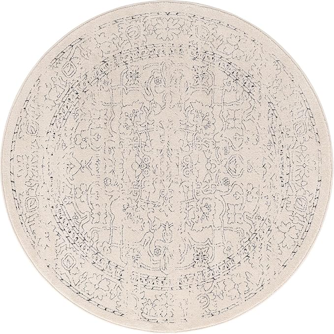 Unique Loom Isabella Collection Area Rug - Adjani (5' 1" Round, White/ Blue)