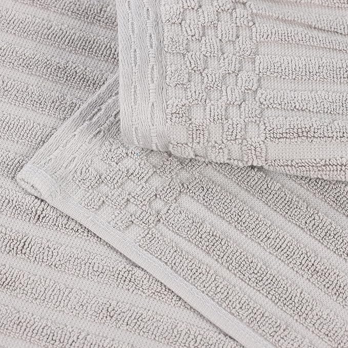 Cotton 6-Piece Solid and Ribbed Towel Set, Face Towels 13” x 13”, Hand Towels 16” x 28”, Bath Towels 27” x 54”, Silver by Superior