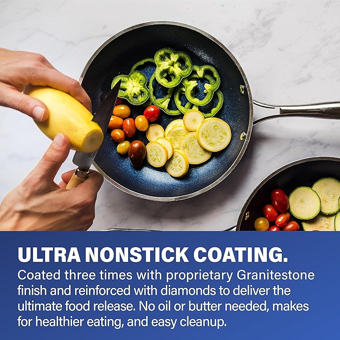 Granitestone Ceraluxe 20Pcs Ceramic Cookware Set Nonstick, Complete Pots and Pans Set Non Stick with 5 Pc Bakeware Set, Deep Frying Pan Set, & Steamer, Non Toxic PFOA Free, Oven & Dishwasher Safe