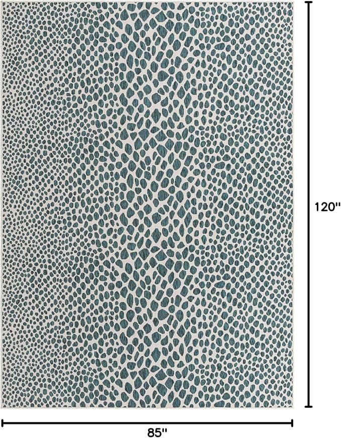 Unique Loom Outdoor Collection Area Rug - Cape Town (7' 1" x 10' Rectangle, Teal/ Ivory)