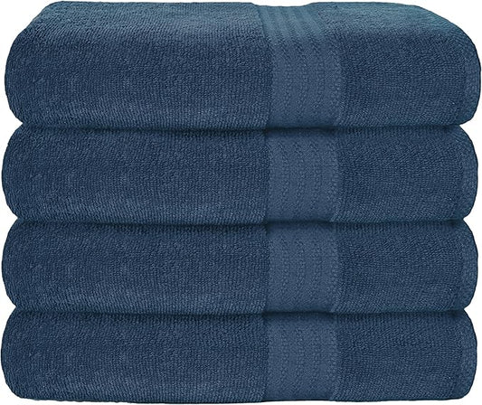 GLAMBURG Premium Cotton 4 Pack Bath Towel Set - 100% Pure Cotton - 4 Bath Towels 27x54 - Ideal for Everyday use - Ultra Soft & Highly Absorbent - Mineral Blue