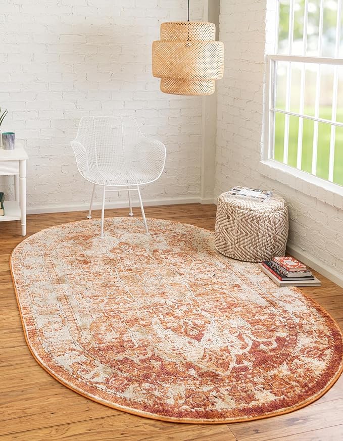 Unique Loom Isabella Collection Area Rug - Adjani (7' 10" x 10' Oval, Rust Red/ Black)