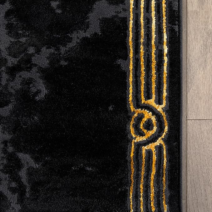 Well Woven Custom Size Hallway Stair Runner - Made-to-Measure - Fairmont Collection Lezlee Black Gold Abstract Marble Border 3x25 (2'7" x 25' Runner)