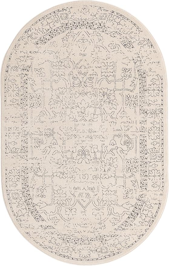 Unique Loom Isabella Collection Area Rug - Adjani (5' 1" x 8' Oval, White/ Blue)
