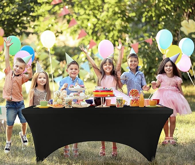 Utopia Kitchen 6FT Spandex Tablecloth [10 Pack, Black] 200 GSM Stretch, Fitted, Washable and Wrinkle Resistant Table Cloth Rectangle Cover for Trade Shows, Wedding, Parties [72Lx30Wx30H Inch]