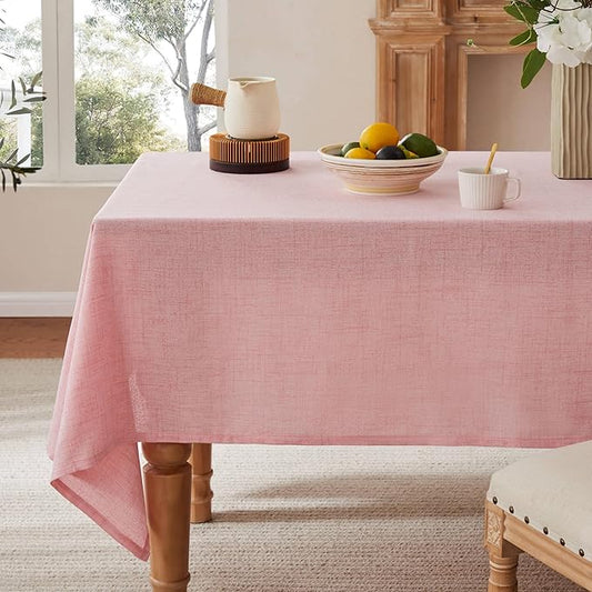 Linen Tablecloth for Square Table, 60x60 Inch Pink, Farmhouse Style Pink Tablecloth, Water Resistant Burlap Tablecloths for Dining Table Farmhouse Kitchen