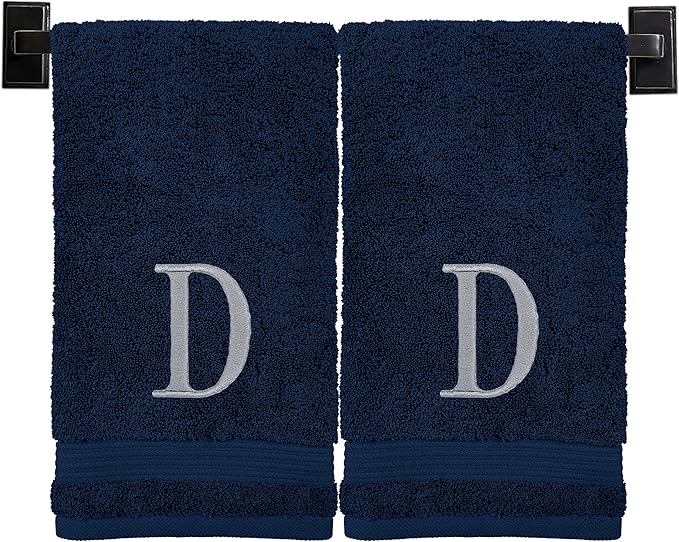 Monogrammed Hand Towels for Bathroom | Luxury Turkish Cotton | Embroidered in USA | Set of 2 | Choose Set Color and Monogram Color | A - Z | Modern Font
