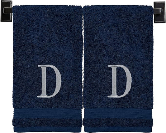 Monogrammed Hand Towels for Bathroom | Luxury Turkish Cotton | Embroidered in USA | Set of 2 | Choose Set Color and Monogram Color | A - Z | Modern Font