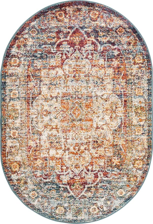 Unique Loom Isabella Collection Area Rug - Adjani (4' 1" x 6' 1" Oval, Multi/ Beige)