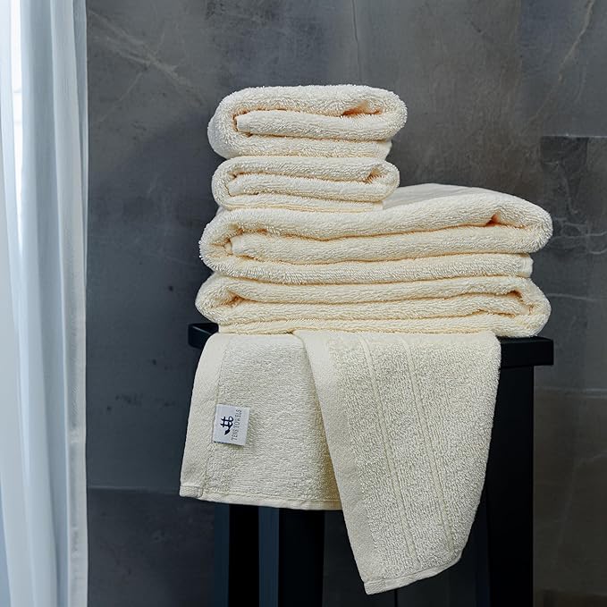 Tens Towels Pack of 8 Towels Set, 2 Extra Large Bath, 2 Hand, 4 Washcloths, 100% Cotton, Lighter Weight, Quicker to Dry, Super Absorbent, Perfect for Bathroom, Cream
