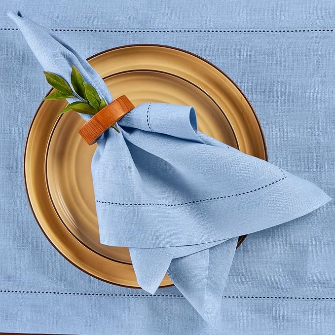 Solino Home Linen Cloth Napkins Set of 4-100% Pure Linen Cornflower Blue Dinner Napkins 20 x 20 Inch - Classic Hemstitch, Handcrafted and Machine Washable - Holiday, New Year