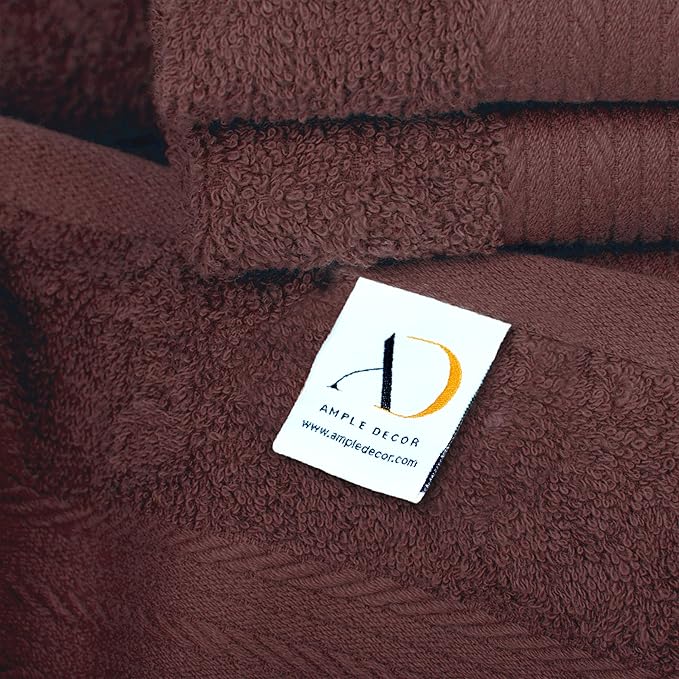 Ample Decor Bathroom Towel Set of 18-4 Hand Towel, 4 Bath Towel, 10 Wash Cloths - Oeko Tex Certified 600 GSM 100% Cotton - High Absorbency Quick Drying, Ideal for Gifting - Brown