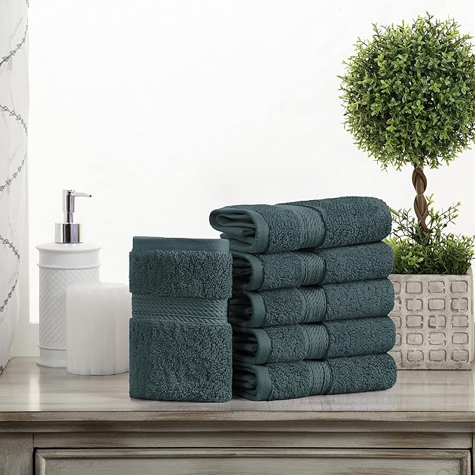 Superior Egyptian Cotton Pile Face Towel/Washcloth Set of 6, Ultra Soft Luxury Towels, Thick Plush Essentials, Absorbent Heavyweight, Guest Bath, Hotel, Spa, Home Bathroom, Shower Basics, Teal