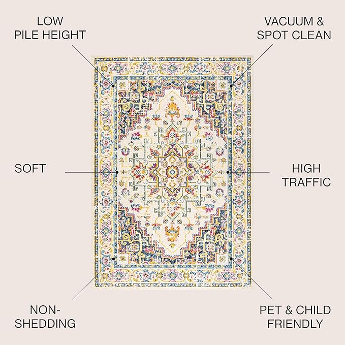 JONATHAN Y Brooklyn Geometric Medallion Beige/Ivory Indoor Area Rug, 8x10, Vintage, Bohemian, Easy-Cleaning for Living Room, Bedroom, Kitchen, Pet Friendly, Non-Shedding (MDP207B-8)