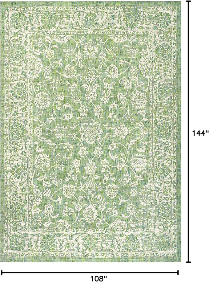JONATHAN Y Weave Floral Indoor Outdoor Area Rug 9X12 Cream/Green, Tela Bohemian Textured for Backyard, Patio, Porch, Easy-Cleaning, High Traffic, Pet-Friendly, Non-Shedding (SMB100F-9)