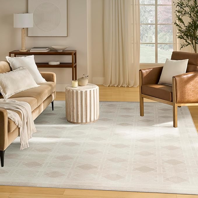 Nourison Nordic Ivory Beige 8' x 10' Scandinavian Area Rug - Easy Cleaning, Non Shedding, Bed Room, Living Room, Dining Room, Kitchen (8' x 10')