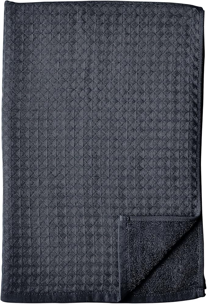 UCHINO Waffle Twist Cotton Weave Hand Towel for Bathroom Lightweight Absorbent Quick Dry Honeycomb Texture Solid Terry Loop Reverse 20" x 30", 1 Hand Towel, Ebony