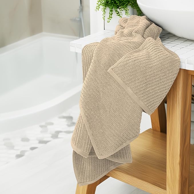 Tens Towels Pack of 6 Zero Twist Towels Set, 2 Bath, 2 Hand, 2 Waschloths, 100% Cotton, Light Weight, Extra Absorbent, Exceptional Softness, Perfect for Bathroom (Beige)