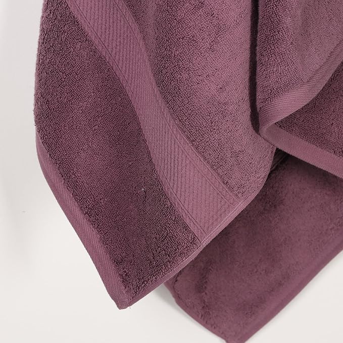 Superior Egyptian Cotton Pile Bath Towel Set of 2, Ultra Soft Luxury Towels, Thick Plush Essentials, Absorbent Heavyweight, Guest Bath, Hotel, Spa, Home Bathroom, Shower Basics, Plum