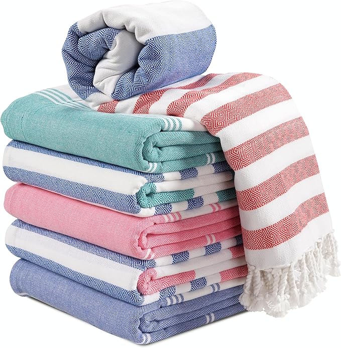 LANE LINEN Beach Towels 6 Pack - Oversized & Pre-Washed Large Beach Towel Set - Stylish Pool Towels for Adults, Quick Dry, Soft & Lightweight Lightweight Travel Towel Pack, 39"x71" - Coastal Harmony