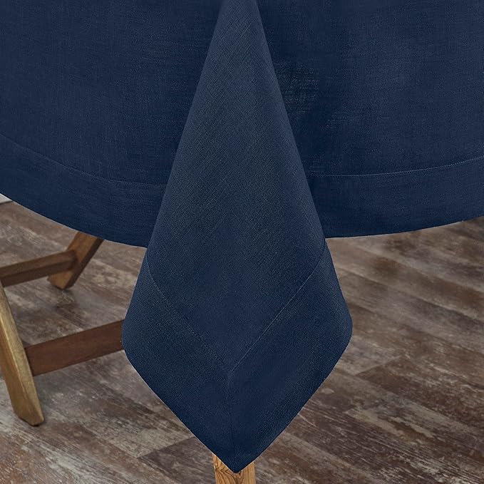 D'Moksha Homes Navy Blue Linen Tablecloth 60 x 84 Inch - 100% Pure Linen Table Cloth for Rectangle Tables - Machine Washable Cloth Tablecloth for Winter, Christmas, Holiday, New Year