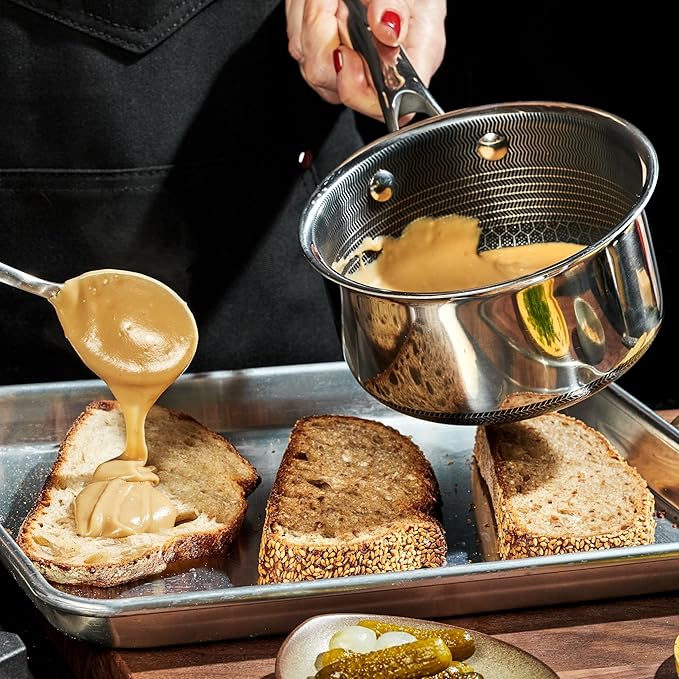 HexClad Hybrid Nonstick 1-Quart Saucepan with Tempered Glass Lid, Stay-Cool Handle, Dishwasher-Friendly, Oven-Safe Up to 900°F, Induction Ready, Compatible with All Cooktops
