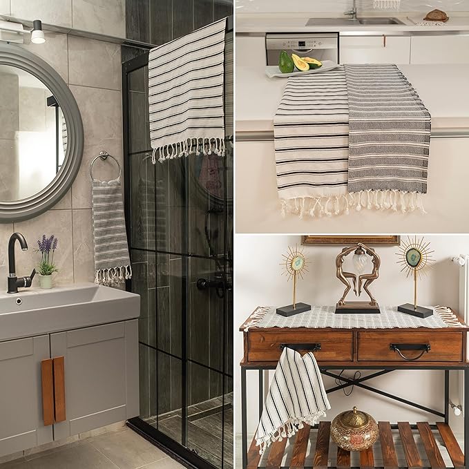 Ruvy Home Basics Turkish Hand Towels for Bathroom Set of 2 | 18"x40", Cotton | Decorative Towel for Bathroom, Kitchen, Dishcloth, Tea, Yoga, Face, Gym - Black