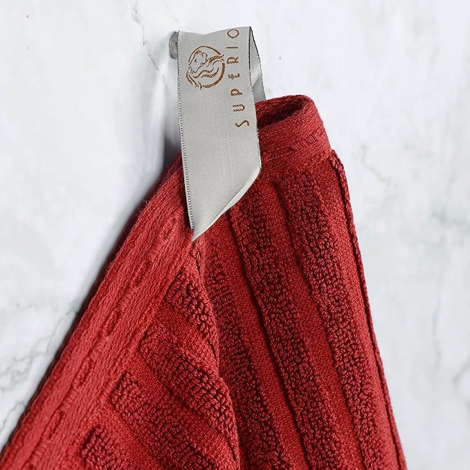 Cotton 2-Piece Solid and Ribbed Bath Sheet Set, Bath Sheets- 34" x 68", Burgundy by Superior