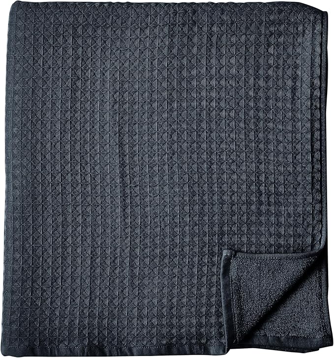 UCHINO Waffle Twist Cotton Weave Bath Towel for Bathroom Lightweight Absorbent Quick Dry Honeycomb Texture Solid Terry Loop Reverse 30" x 60", 1 Bath Towel, Ebony