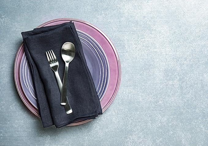 Solino Home Navy Blue Linen Napkins Set of 6-100% Pure Linen Dinner Napkins 20 x 20 Inch for Holiday, Winter, New Year - Fete