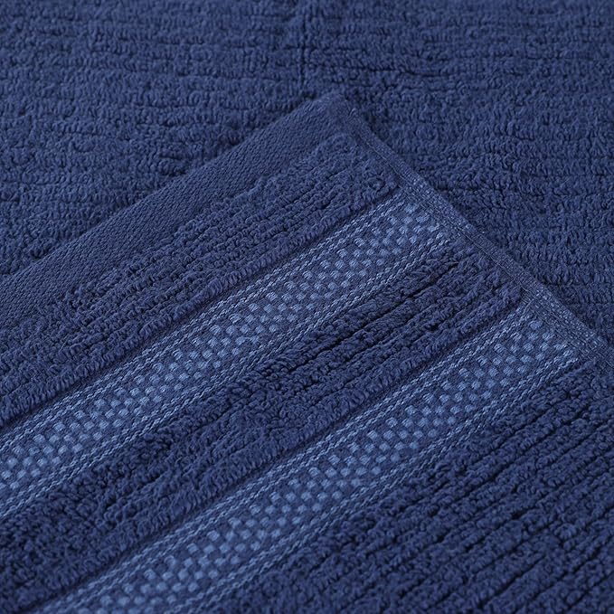 Superior Cotton Hand Towel Set, Zero Twist, Ribbed Geometric, Small Towels, Plush Soft Absorbent Bathroom Basics, Home Essentials, Spa, Salon, Hotel, Kitchen, Luxury Quick Drying, Set of 6, Navy Blue