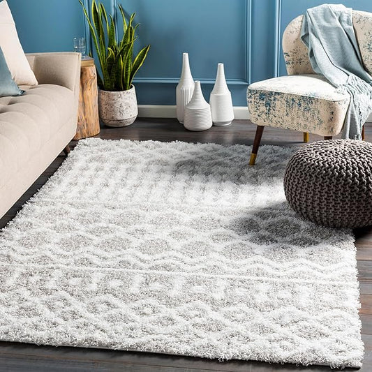 Livabliss Hapsburg Moroccan Shag Area Rug, 7'10" x 10'2", Light Gray