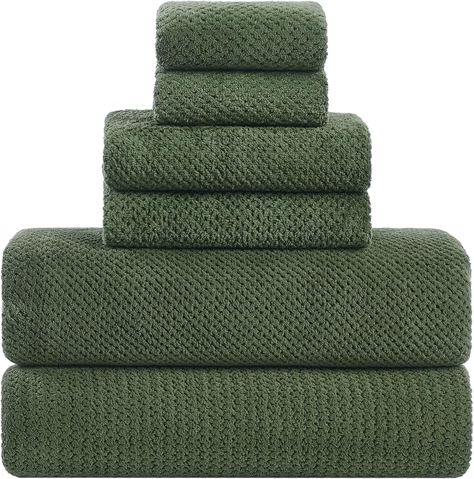 Large Bath Towels Set 30x60 Inches Super Soft Absorbent Quick Dry Luxury Microfiber Shower Towels for Bathroom -Olive Green,Pack of 6