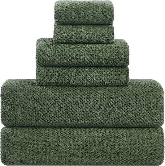 Large Bath Towels Set 30x60 Inches Super Soft Absorbent Quick Dry Luxury Microfiber Shower Towels for Bathroom -Olive Green,Pack of 6