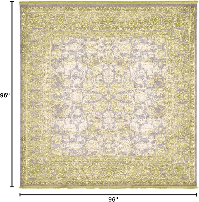 Unique Loom Traditional Classic Intricate Design Distressed Vintage Detail, Area Rug, 8' 0" x 8' 0", Light Green/Gray