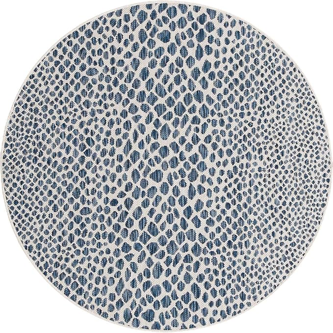 Jill Zarin Outdoor Collection Area Rug - Cape Town (4' 1" Round, Blue/ Olive)