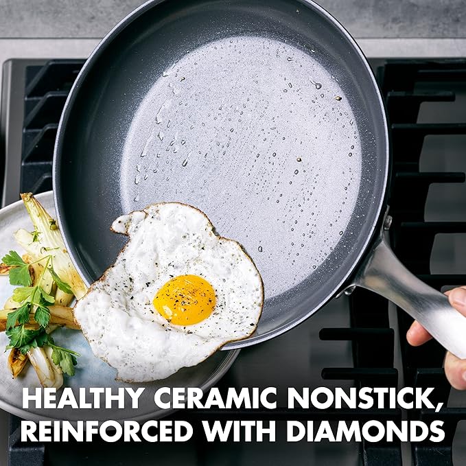 GreenPan Canterbury 10 Piece Cookware Pot and Pans Set, Hard Anodized PFAS-Free Healthy Ceramic Nonstick, Stainless Steel Handles, Versatile Cooking Essentials, Dishwasher & Oven Safe, Clay