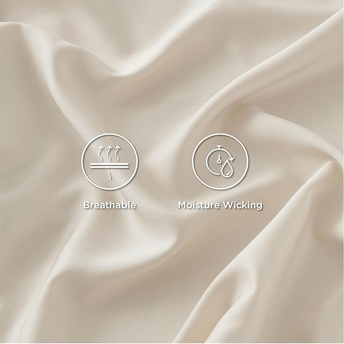 Bedsure California King Sheet Sets, Cooling Sheets, Rayon Derived from Bamboo, Breathable & Soft, Deep Pocket Up to 16 Inches, Hotel Luxury Silky Bedding for Hot Sleepers, Light Beige
