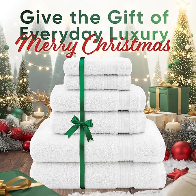 Hotel & Spa Quality Super Absorbent and Soft, Cotton, 6 Piece Turkish Towel Set for Kitchen and Decorative Bathroom, Includes 2 Bath Towels 2 Hand Towels 2 Washcloths, Snow White