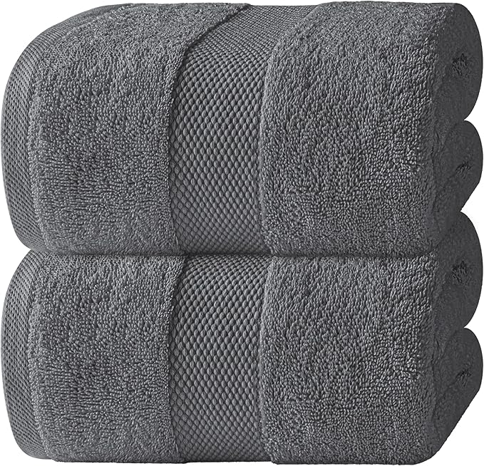 White Classic Luxury Soft Bath Sheet Towels - 650 GSM Cotton Luxury Bath Towels Extra Large 35x70 | Highly Absorbent and Quick Dry | Hotel Quality Extra Large Bath Towels Oversized, Dark Grey, 2 Pack