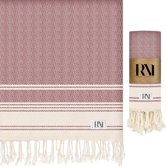Refinery No. 1 Ottoman Diamond Weave Turkish Peshtemal Beach Bath Gym Yoga Towel 36” x 71”-Wine