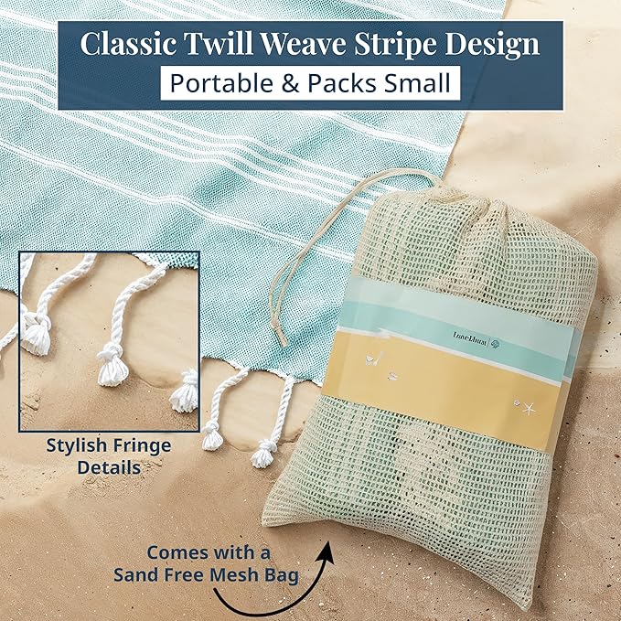 LANE LINEN Large Beach Blanket – Oversize Beach Towel, Beach Games for Family, Compact Quick-Dry Towel (82"x82"), Perfect for Lounging, Resort Stays, & Coastal Escapes - Aqua