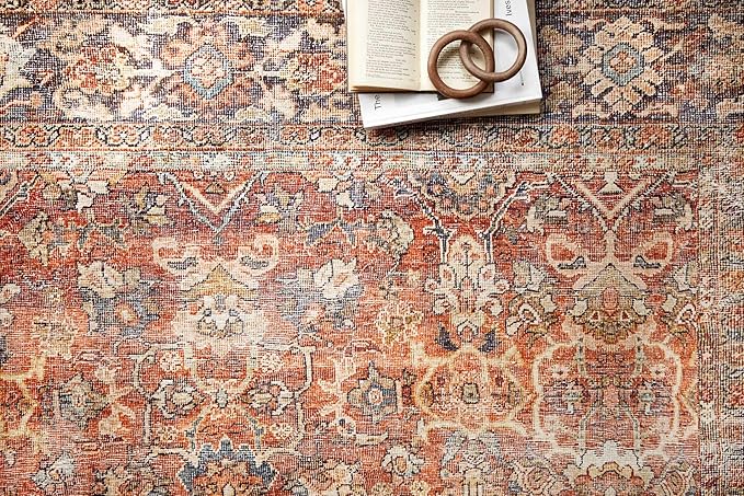 Loloi Layla Collection LAY-02 Spice/Marine 2'-6" x 9'-6" .13" Thick Runner Rug, Soft, Durable, Vintage Inspired, Distressed, Low Pile, Non-Shedding, Easy Clean, Printed, Living Room Rug