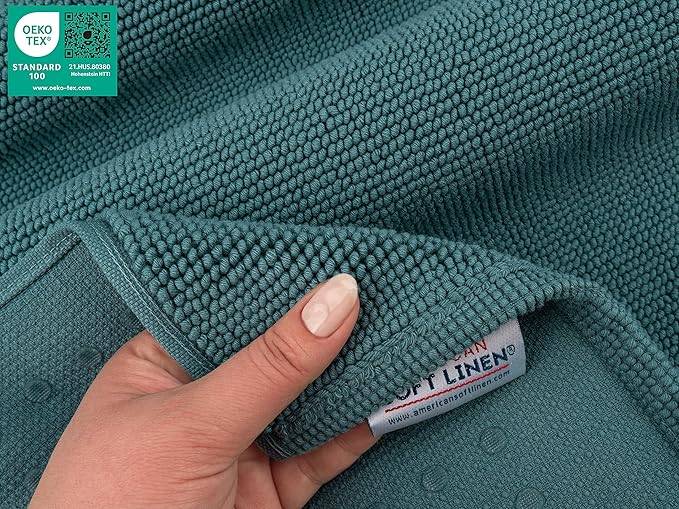 American Soft Linen Bath Rug, 17 in 24 in 100% Cotton Bath Mats Rugs for Bathroom, Slip Reducer Washable Shaggy Form Area Rugs, Colonial Blue Bath Rug